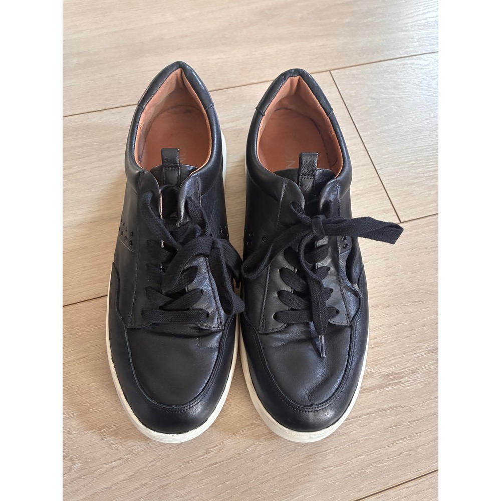 Vionic Ysenia Black Leather Platform Sneakers Womens 9.5 Orthotic Lace Up Shoes